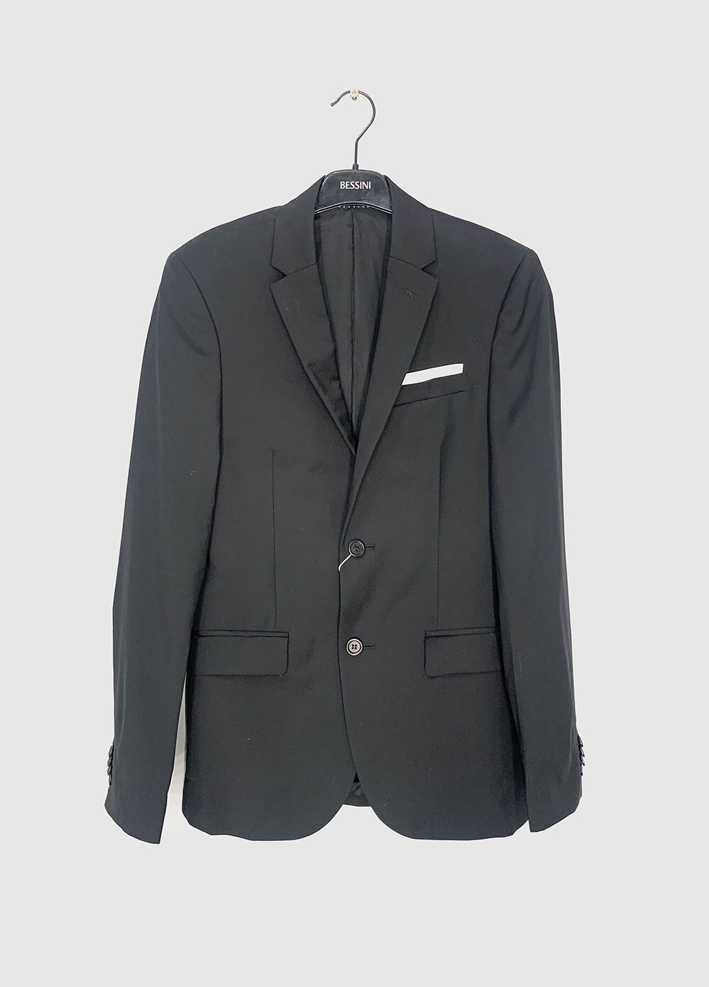 Пиджак H&M однобортный однотонный чёрный деловой шерсть