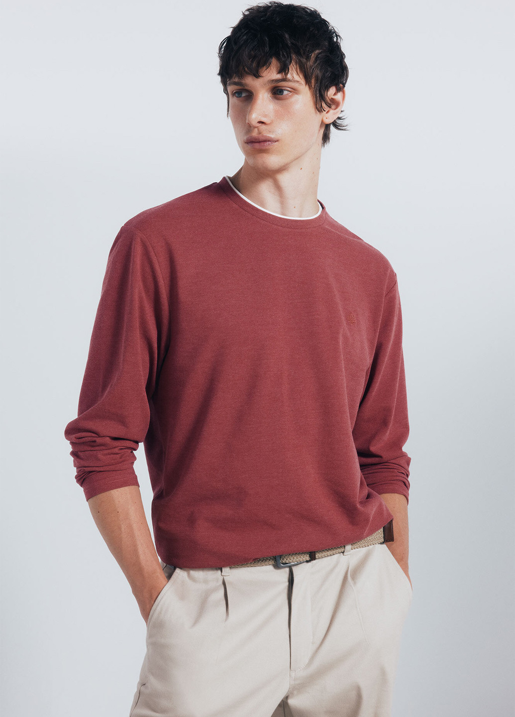 Лонгслів Springfield меланж світло-бордовий кежуали бавовна