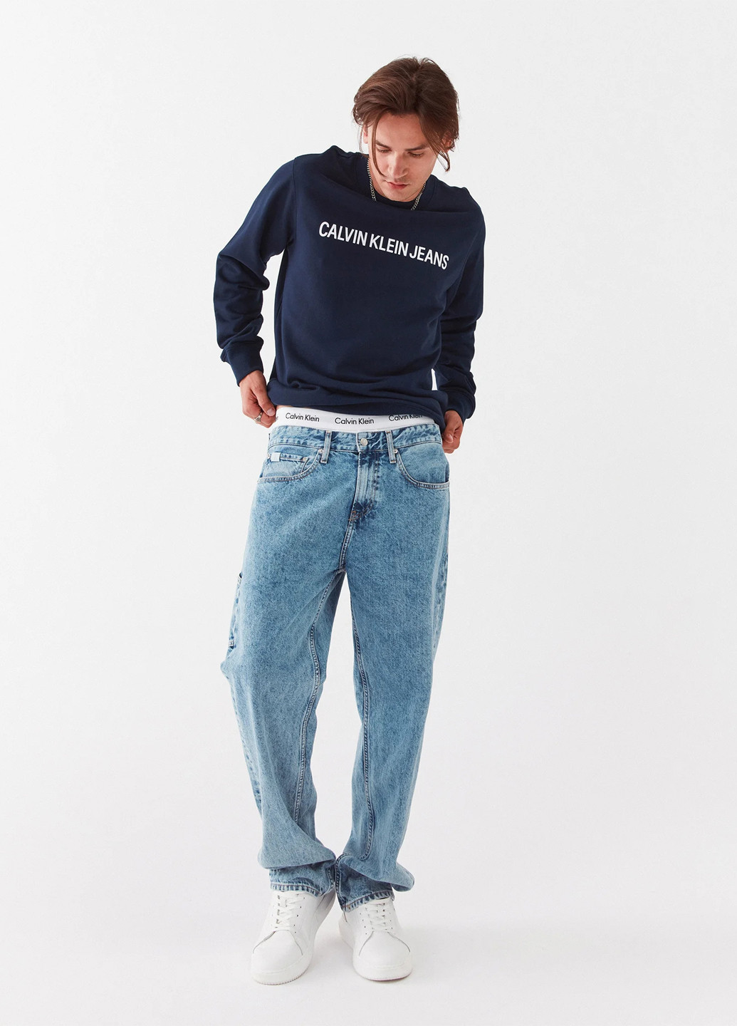 Синий свитшот Calvin Klein логотип без декора (302147026)