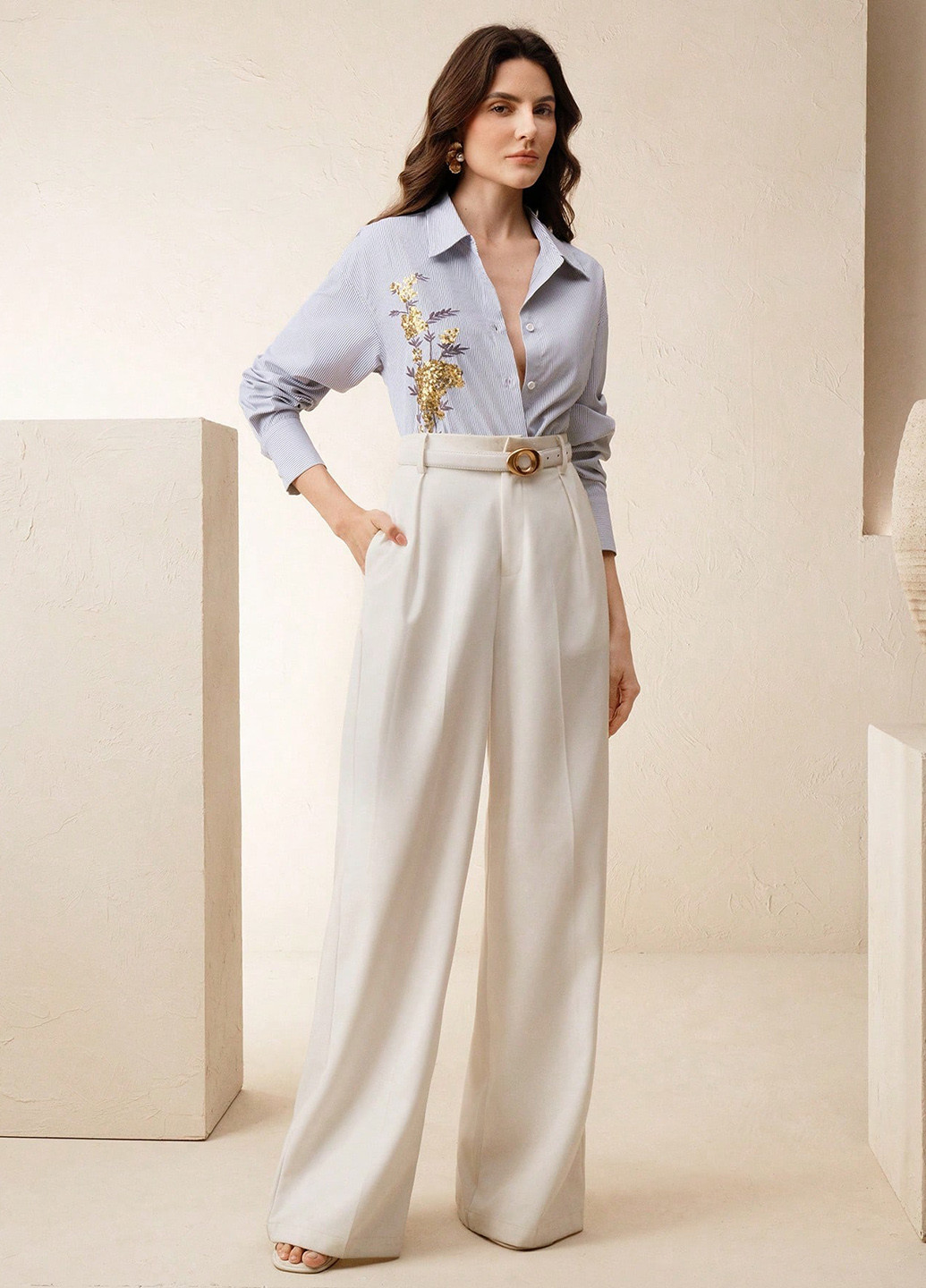 Белая кэжуал рубашка в полоску SHEIN