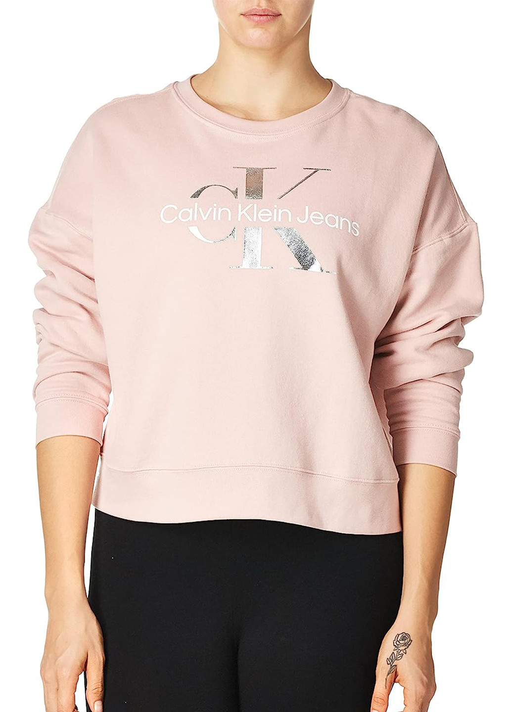 Свитшот Calvin Klein - Свободный крой логотип розовый кэжуал трикотаж, хлопок - (259888649)