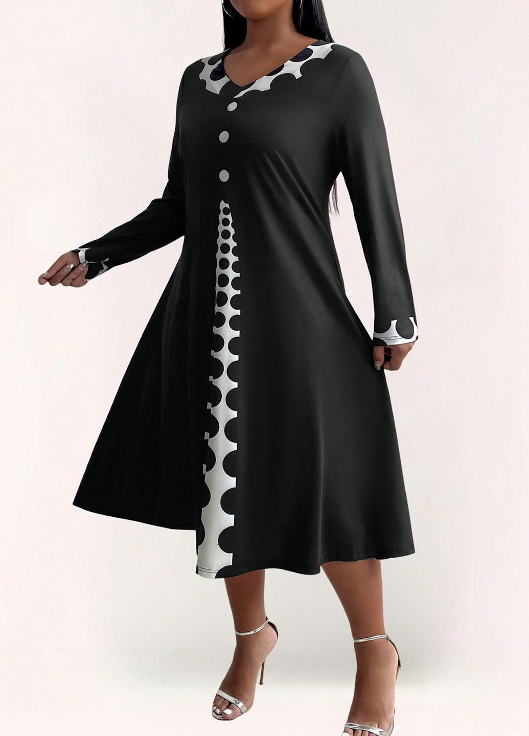 Чорно-білий кежуал сукня а-силует SHEIN з малюнком