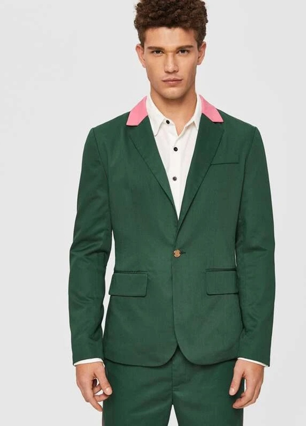 Мужской пиджак на пуговицах с контрастным вырезом и воротником SHEIN (258903255)