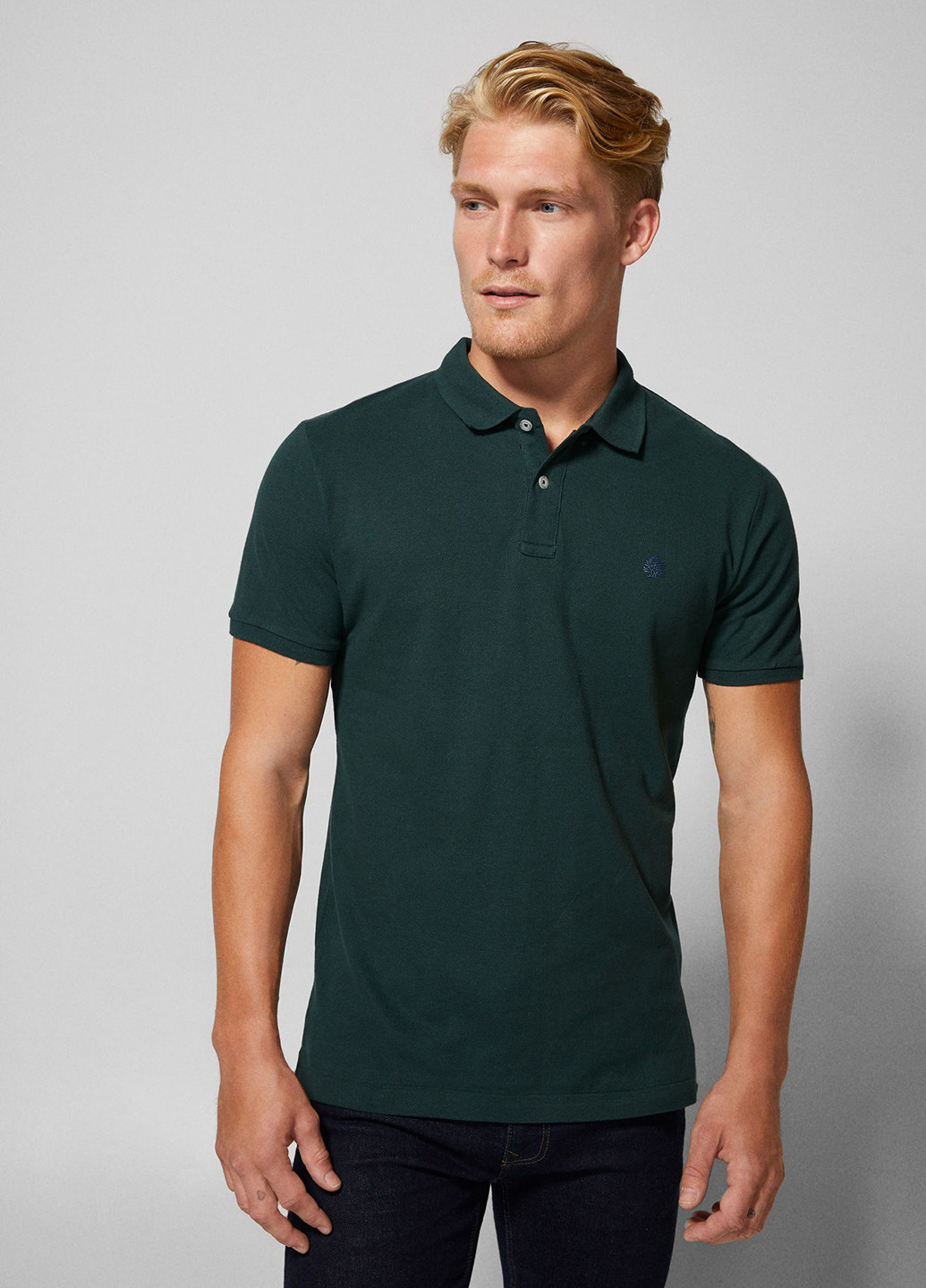 Зеленая футболка-поло для мужчин Springfield однотонная