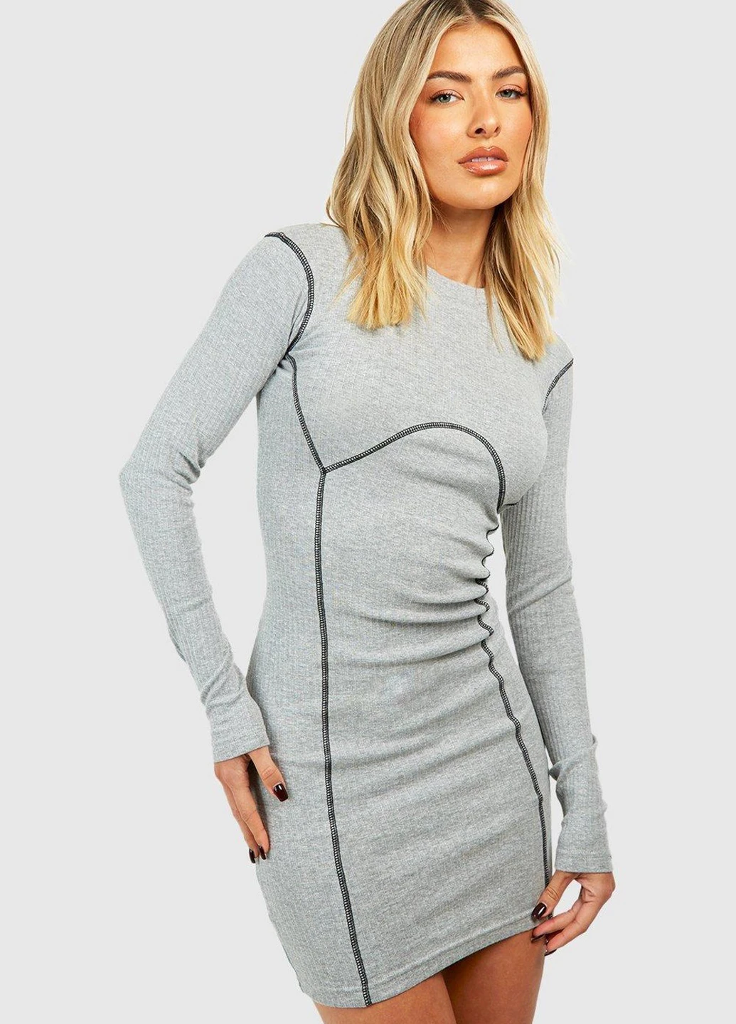 Серое кэжуал платье Boohoo меланжевое