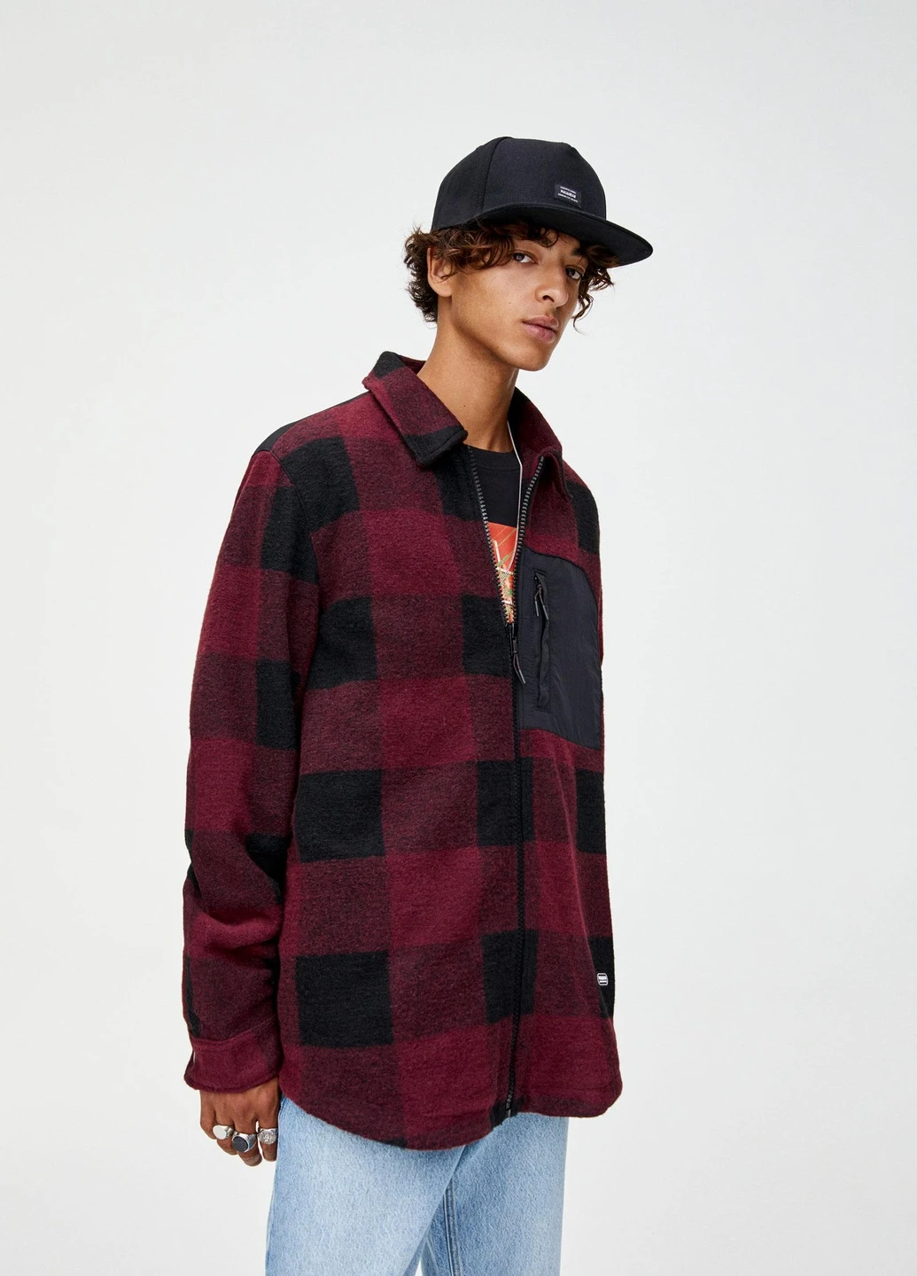 Бордова куртка легка,бордовий в клітку, Pull & Bear