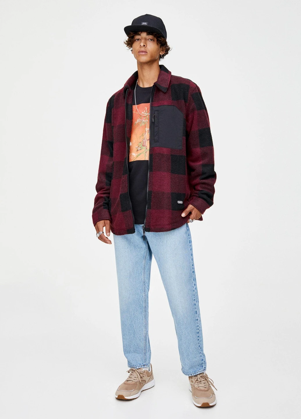 Бордова куртка легка,бордовий в клітку, Pull & Bear