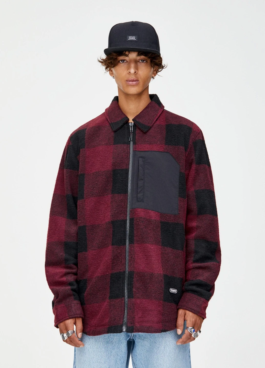 Бордова куртка легка,бордовий в клітку, Pull & Bear