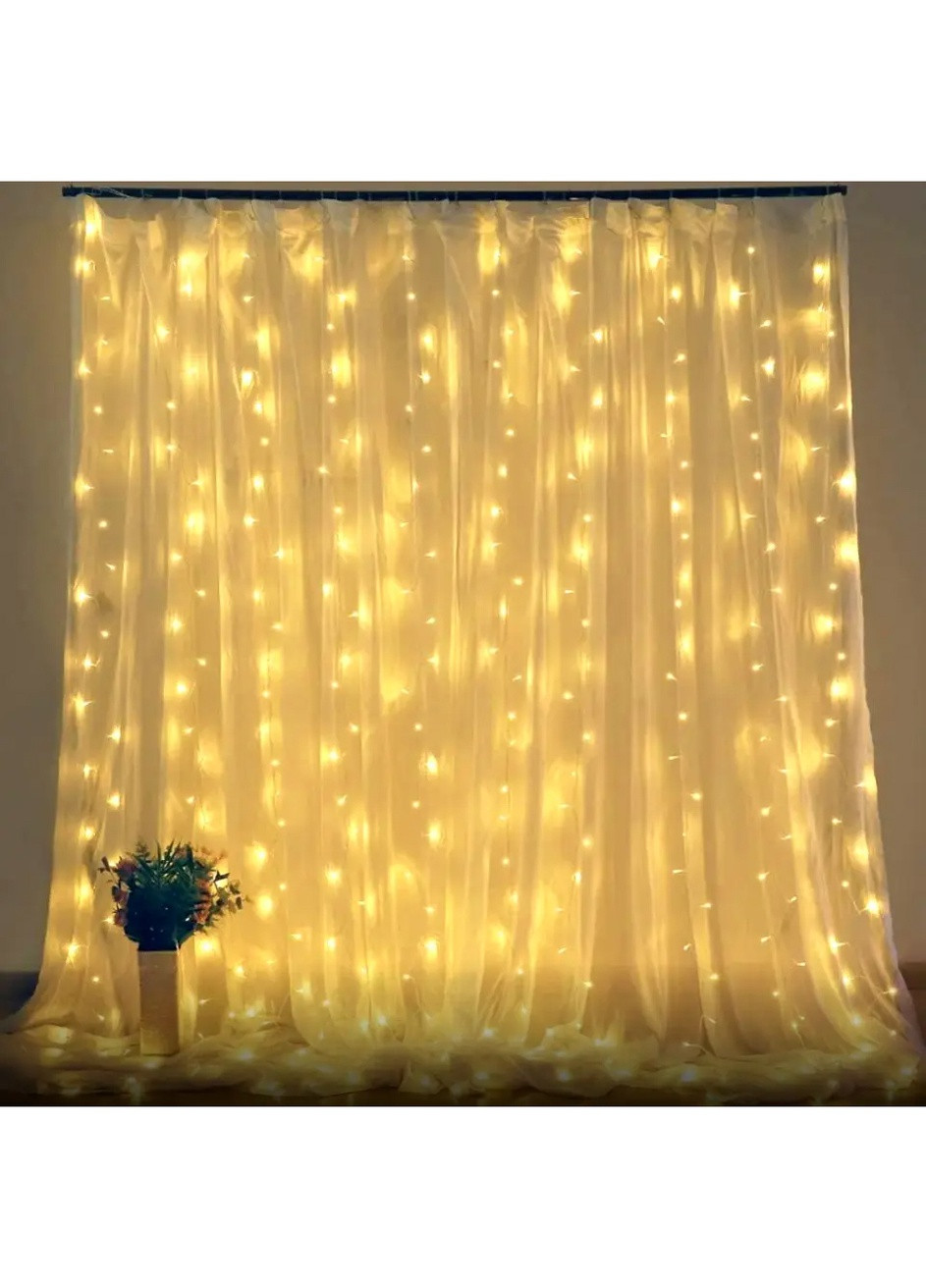 Гирлянда новогодняя 400LED 3х2м прозрачный провод Теплый белый | Гирлянда Штора No Brand (253910114)