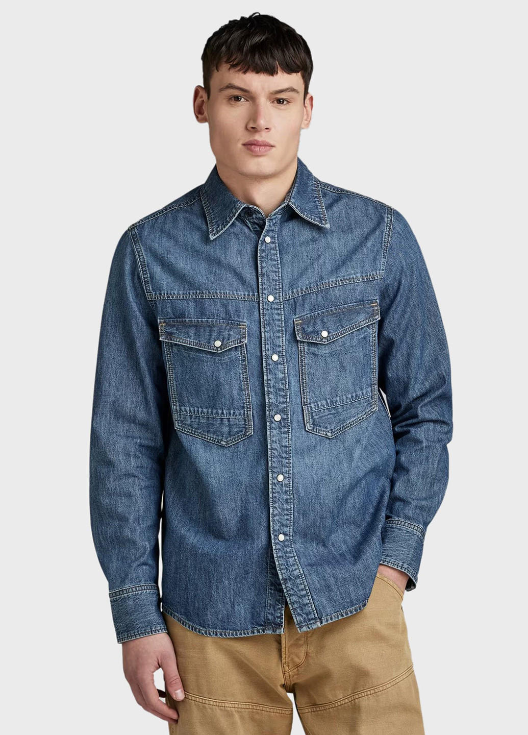 Синяя джинсовая рубашка однотонная G-Star Raw