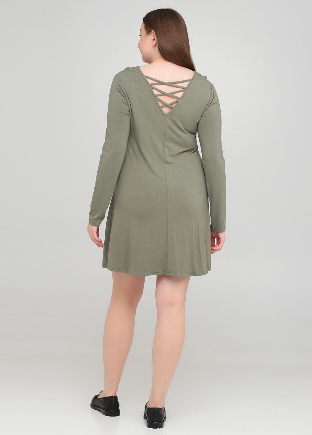 Оливковое кэжуал платье а-силуэт, с открытой спиной Francesca's меланжевое