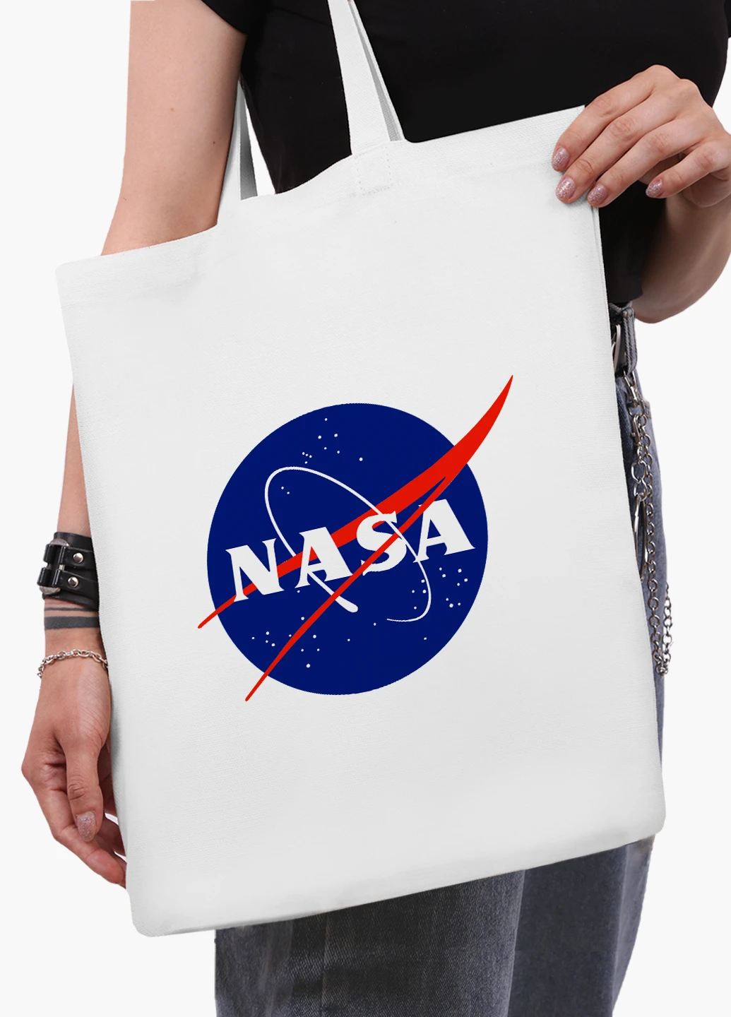 Эко сумка шоппер белая НАСА (NASA) (9227-1955-WT2) Еко сумка шоппер біла 41*35 см MobiPrint (219124520)