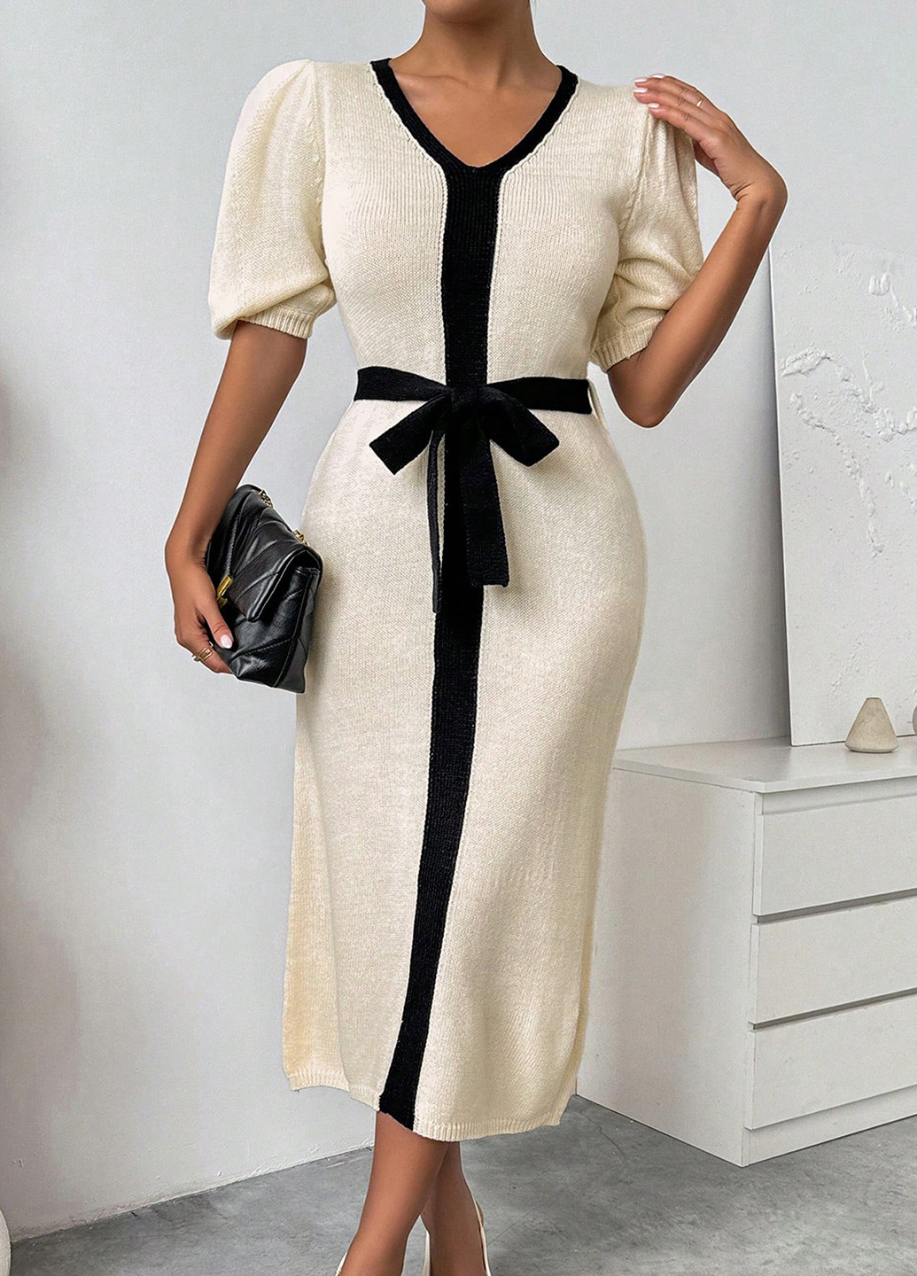 Айвори праздничный, коктейльное, деловое платье платье-свитер SHEIN однотонное