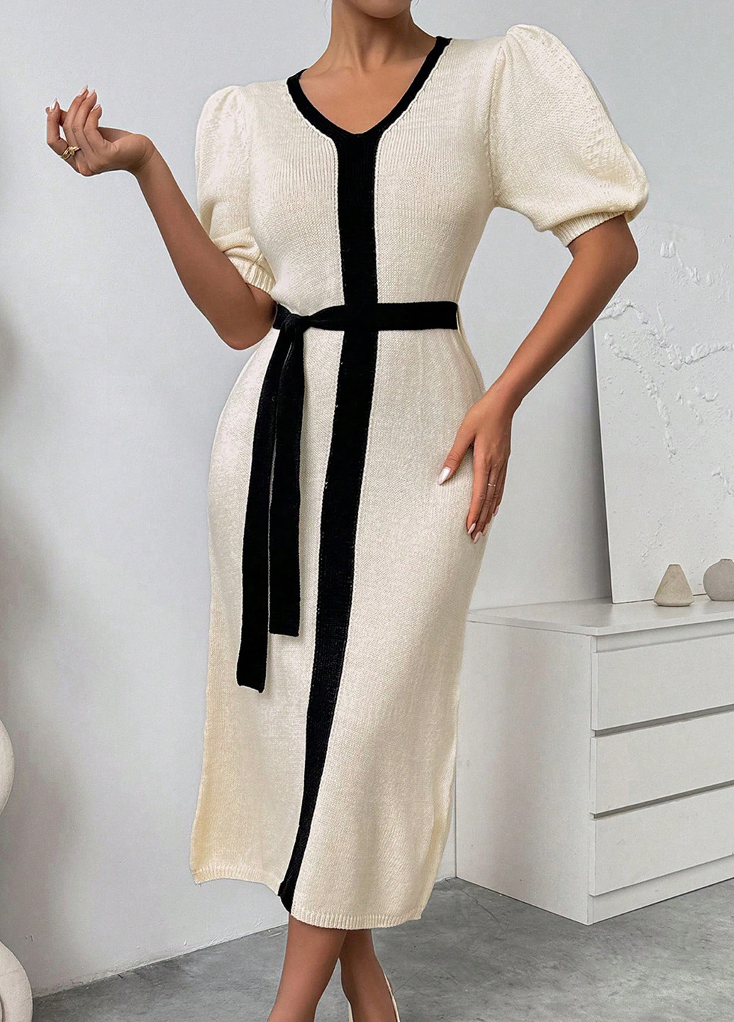 Айвори праздничный, коктейльное, деловое платье платье-свитер SHEIN однотонное