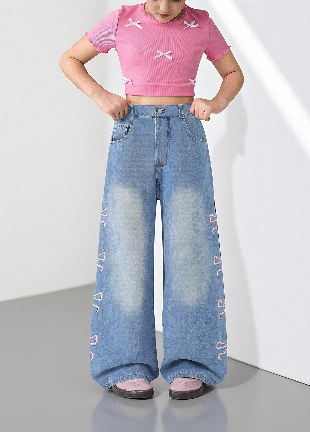 Синие демисезонные палаццо джинсы SHEIN