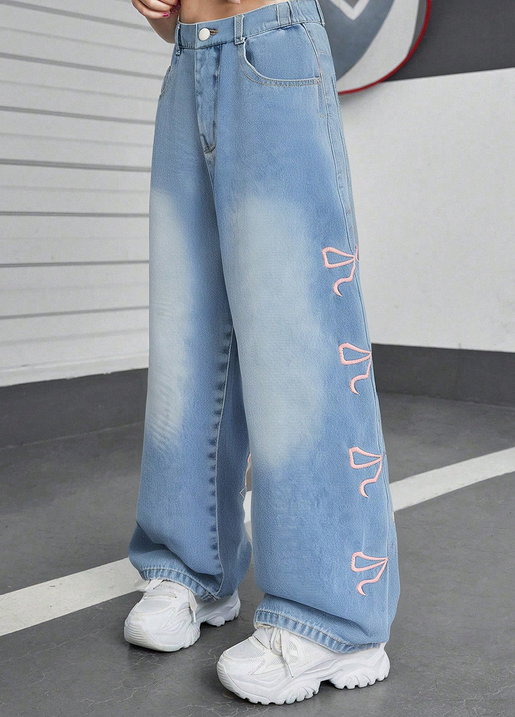 Синие демисезонные палаццо джинсы SHEIN