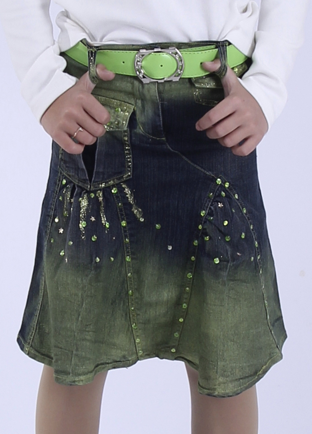 Зеленая джинсовая градиентной расцветки юбка La Cula миди