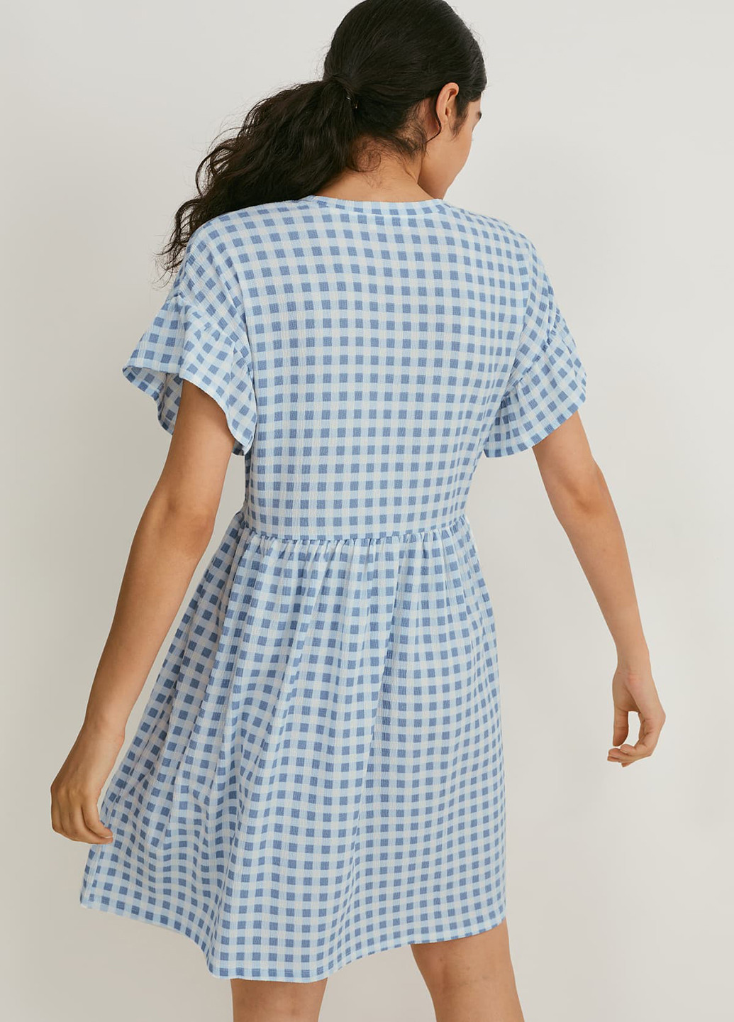 Блакитна кежуал сукня сукня-футболка C&A в клітинку