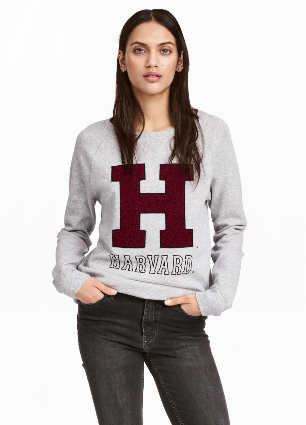 Свитшот H&M - крой надпись серый кэжуал - (91935575)