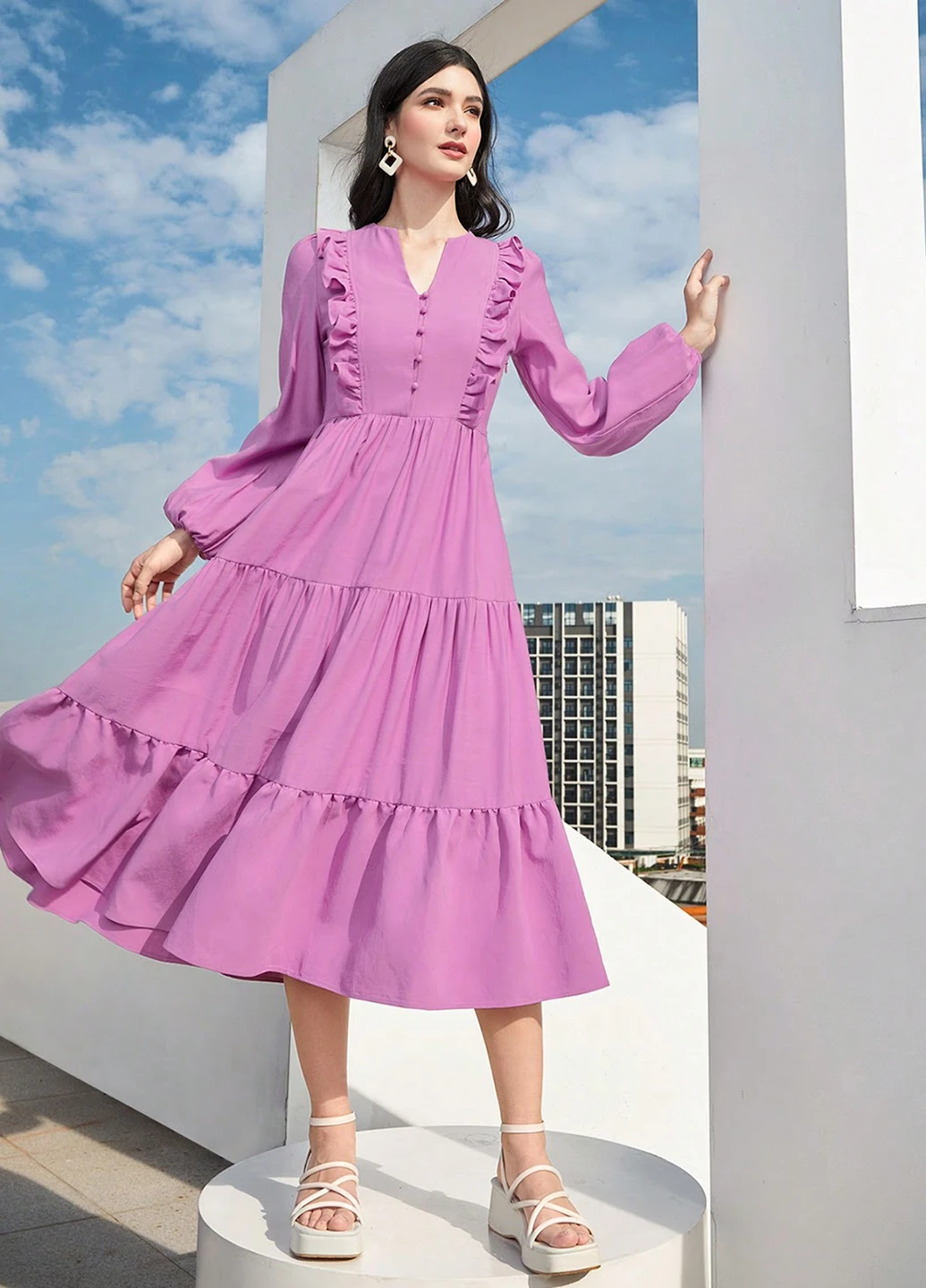 Сиреневое кэжуал платье а-силуэт SHEIN однотонное