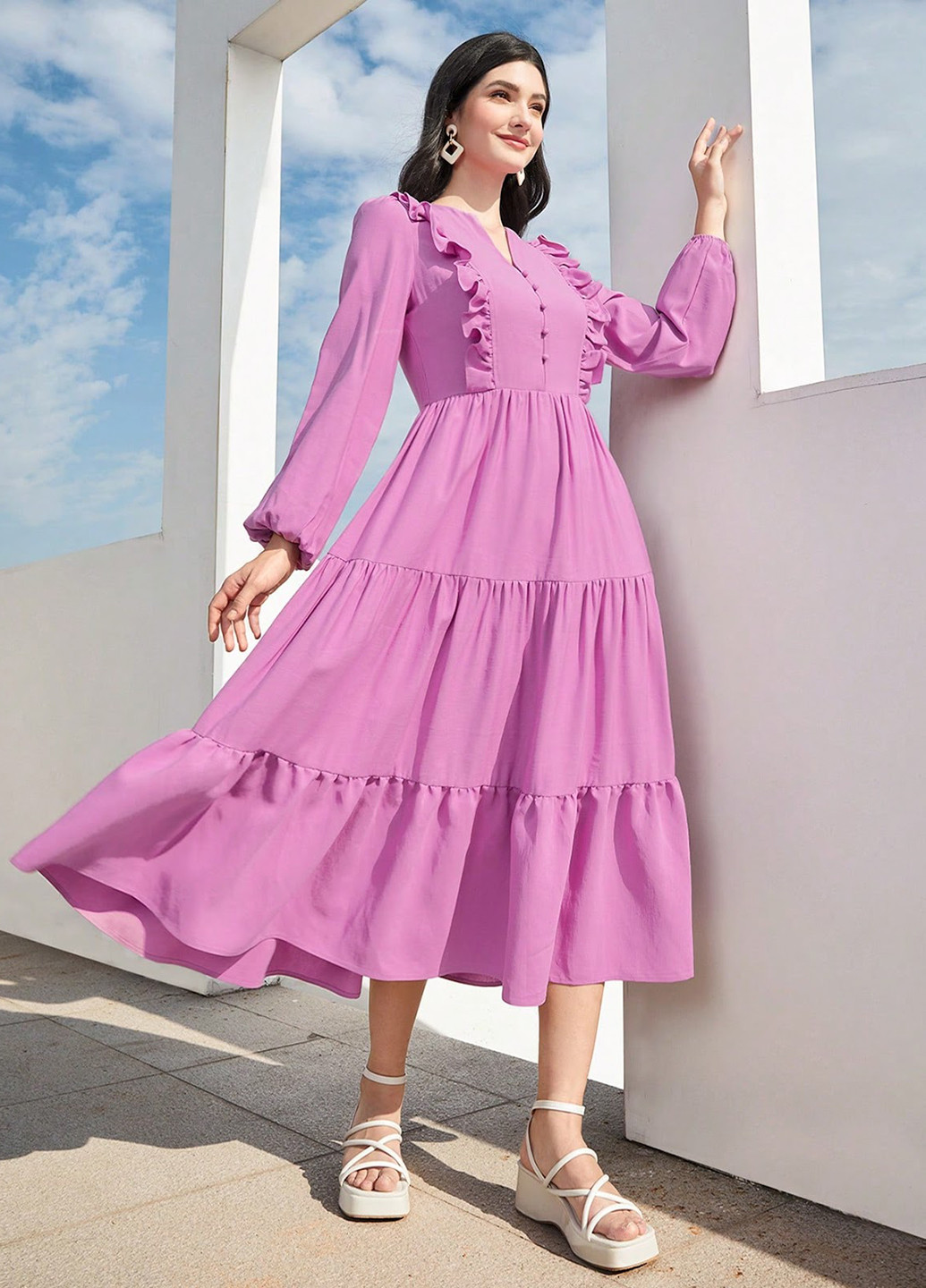 Сиреневое кэжуал платье а-силуэт SHEIN однотонное