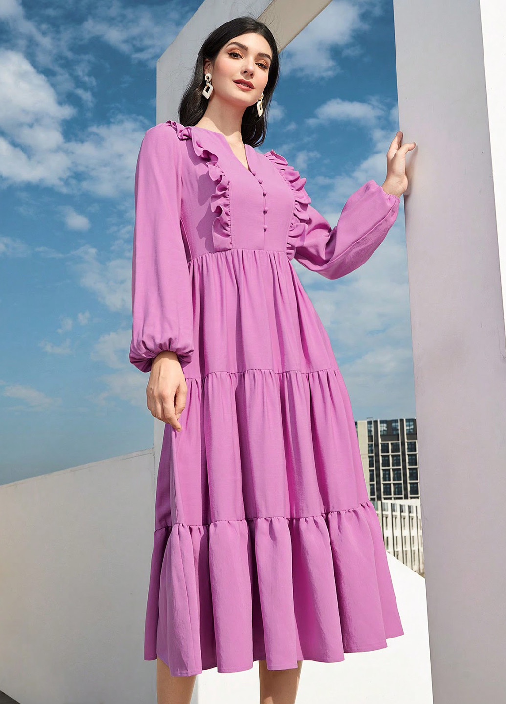 Сиреневое кэжуал платье а-силуэт SHEIN однотонное