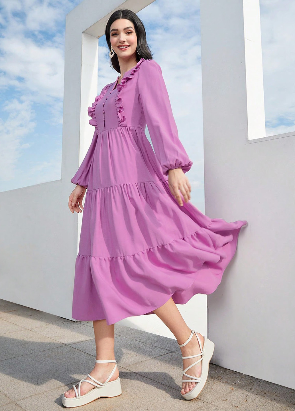 Сиреневое кэжуал платье а-силуэт SHEIN однотонное
