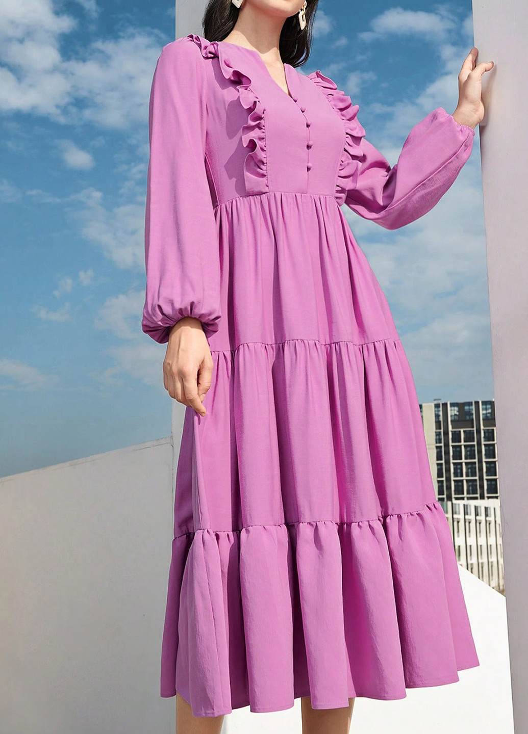 Сиреневое кэжуал платье а-силуэт SHEIN однотонное