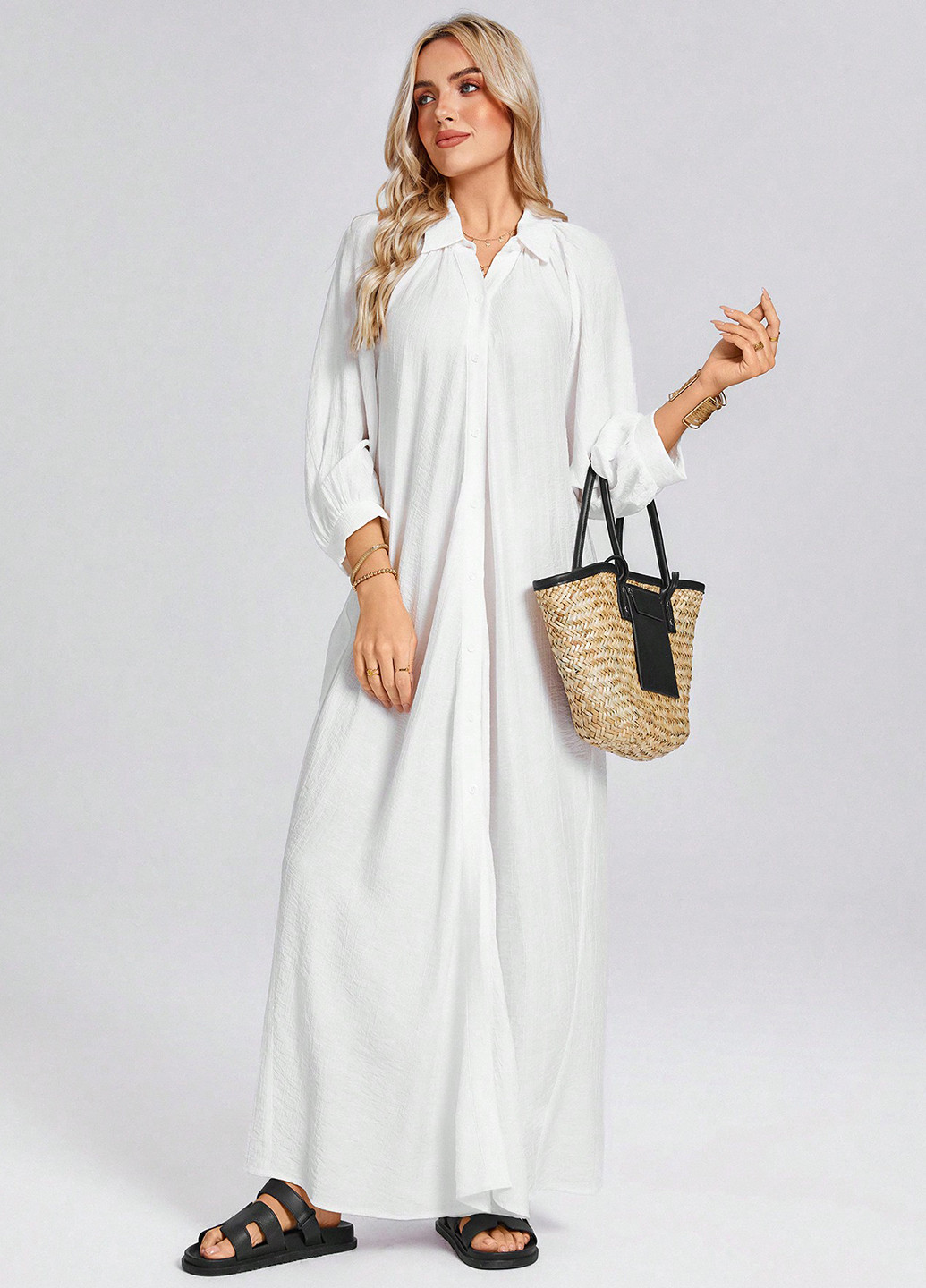 Белое кэжуал платье рубашка SHEIN однотонное