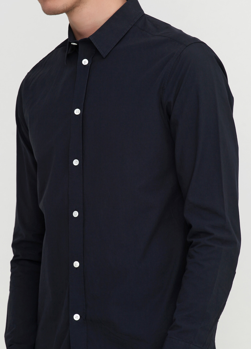 Темно-синяя кэжуал рубашка однотонная H&M с длинным рукавом