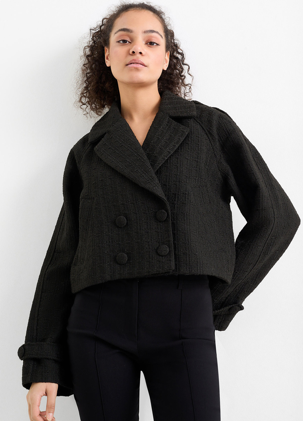 Чорне Кежуал напівпальто двобортне C&A однотонне