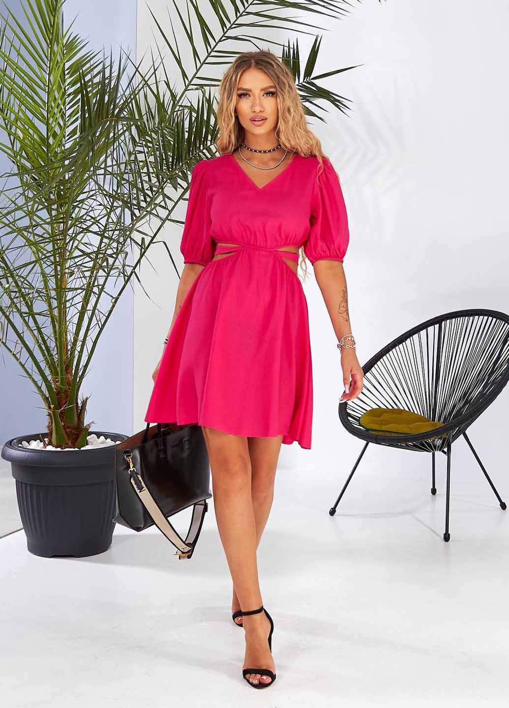 Розовое кэжуал платье клеш No Brand однотонное