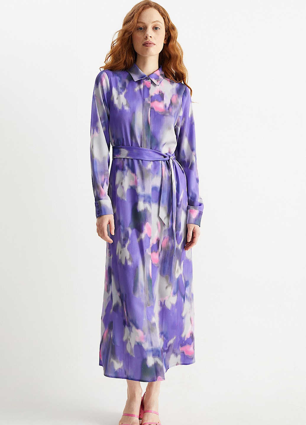 Фіолетова кежуал сукня сукня-сорочка C&A з абстрактним візерунком