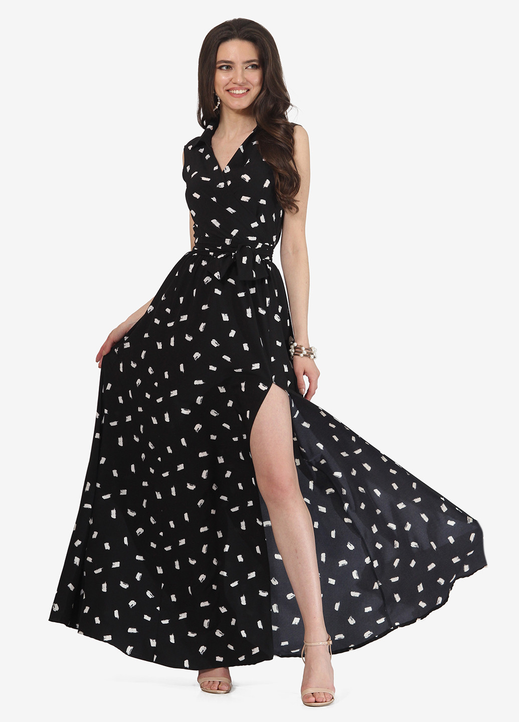 Чорно-білий кежуал плаття, сукня на запах, кльош Lila Kass з абстрактним візерунком