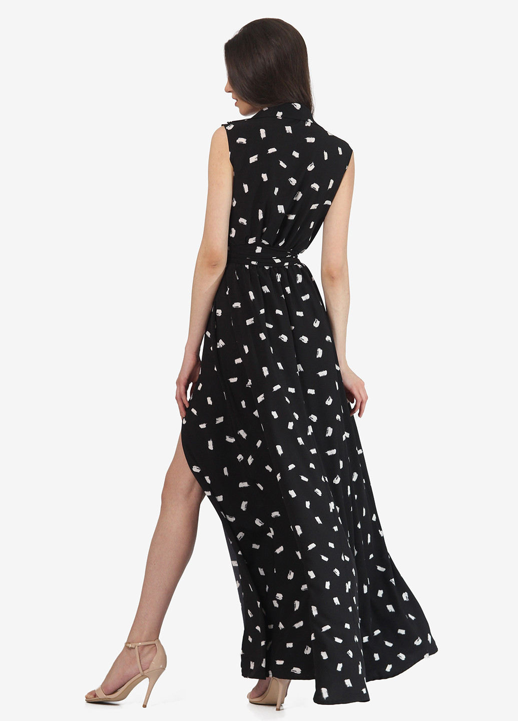 Черно-белое кэжуал платье на запах, клеш Lila Kass с абстрактным узором
