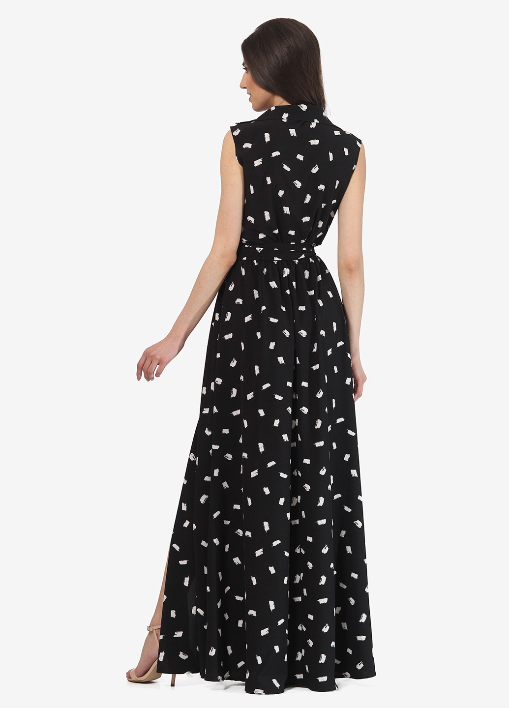 Черно-белое кэжуал платье на запах, клеш Lila Kass с абстрактным узором