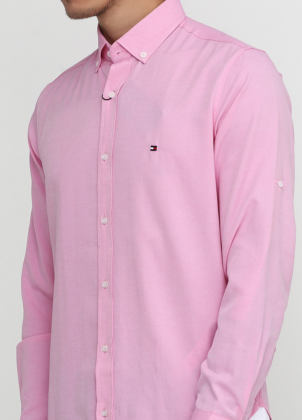Розовая кэжуал рубашка однотонная Tommy Hilfiger с длинным рукавом