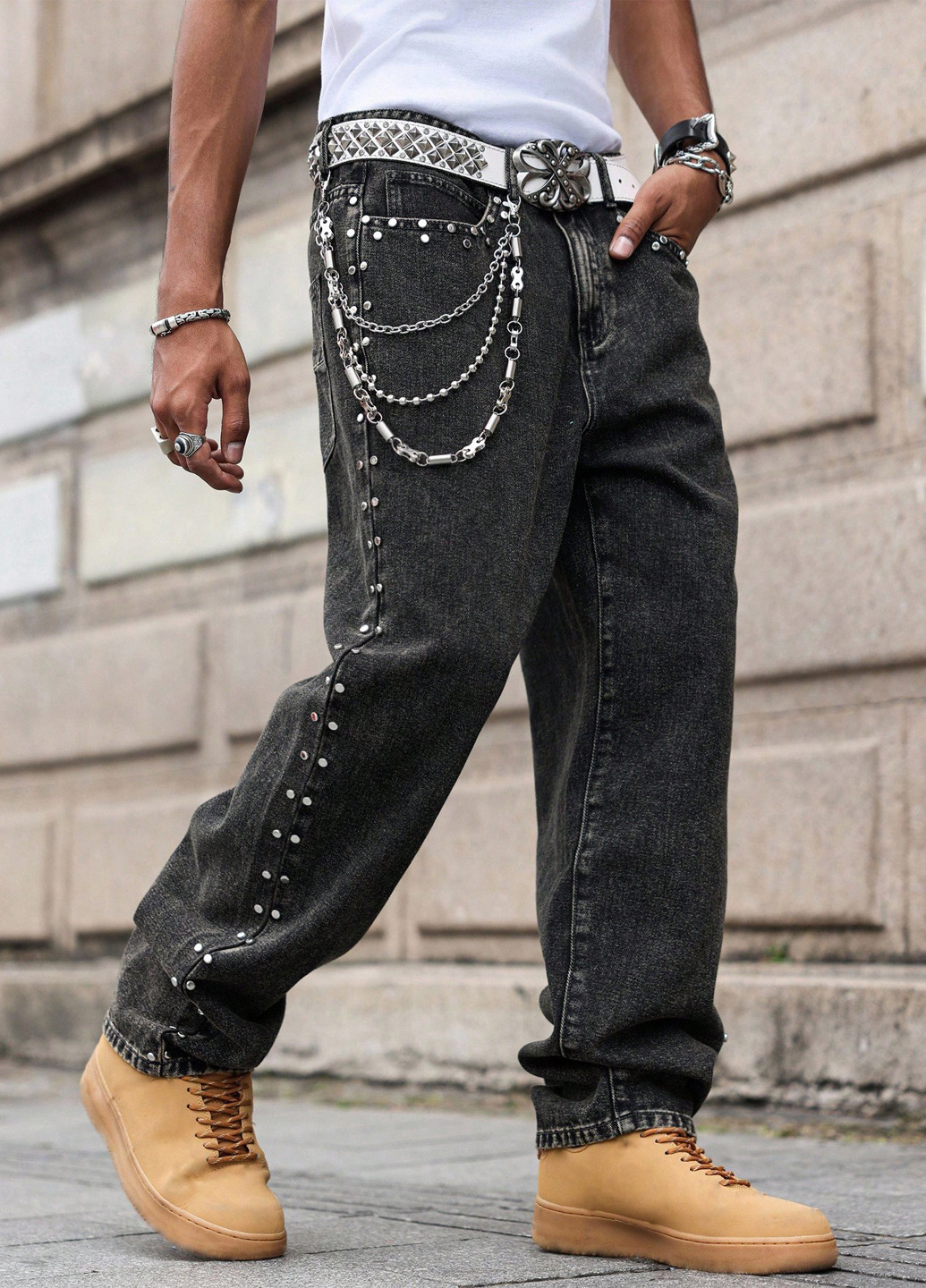 Темно-серые демисезонные прямые джинсы SHEIN