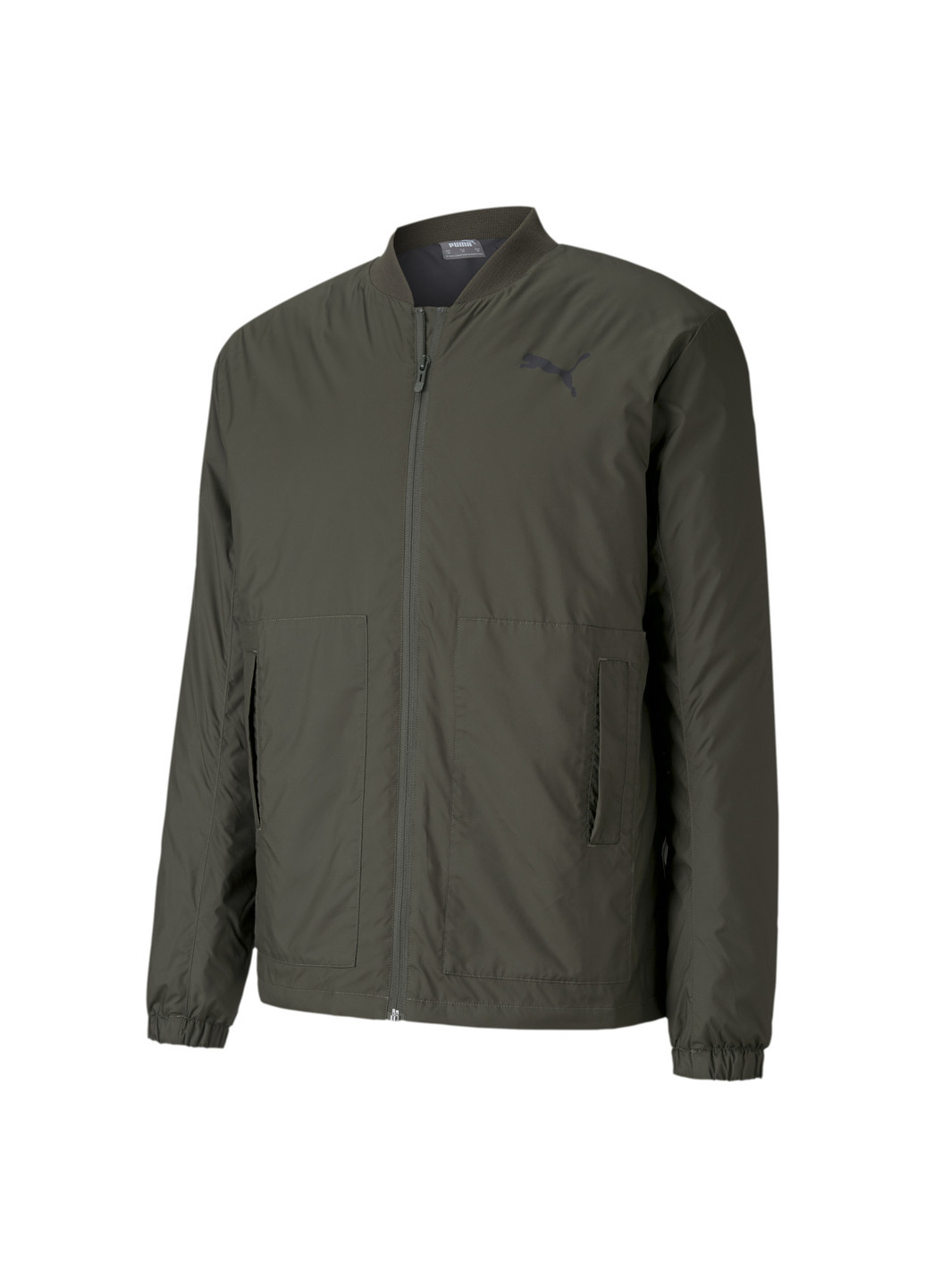 Куртка Essentials+ Style Men’s Bomber Jacket Puma однотонный зелёный спортивный хлопок, нейлон, полиэстер, эластан