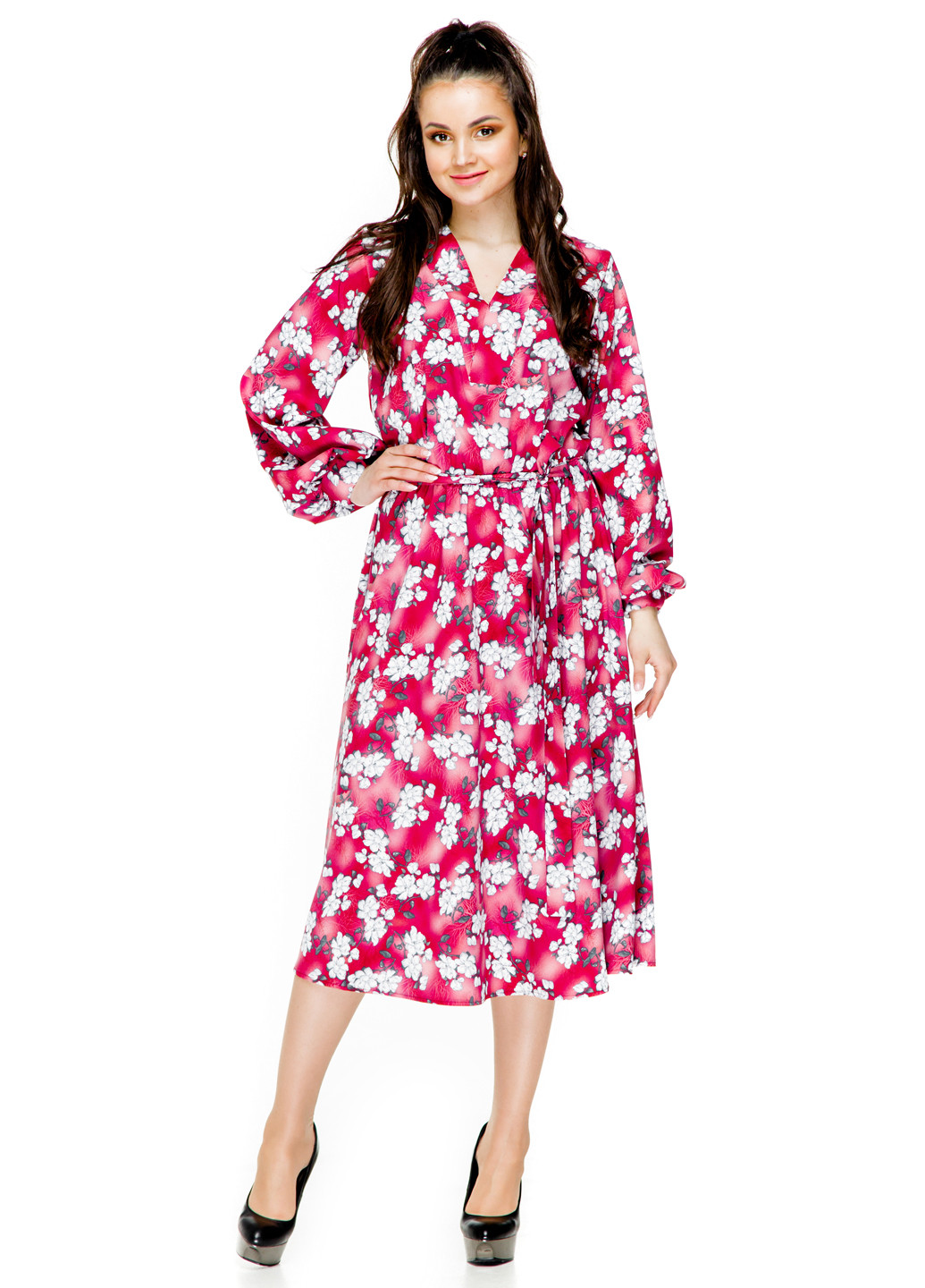 Красное кэжуал платье миди Alpama с цветочным принтом
