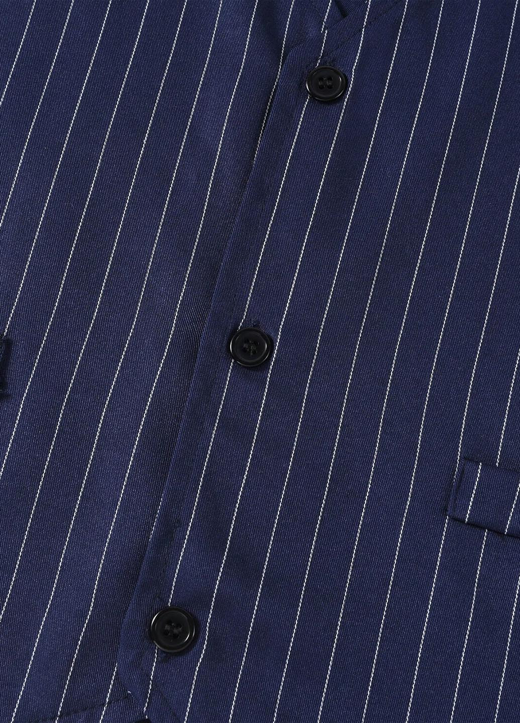 Темно-синий демисезонный костюм (рубашка, жилет, брюки) тройка, с рубашкой, брючный SHEIN