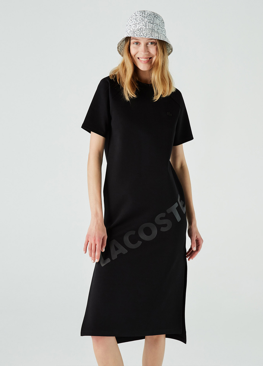 Черное кэжуал, спортивное платье платье-футболка Lacoste с логотипом