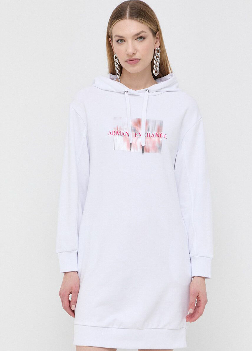 Белое кэжуал платье платье-свитшот Armani Exchange с логотипом