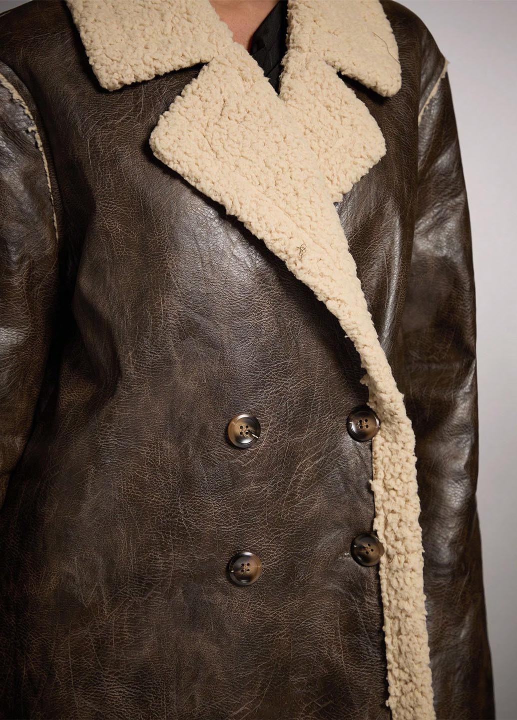 Темно-коричневе зимнє Пальто двобортне SHEIN