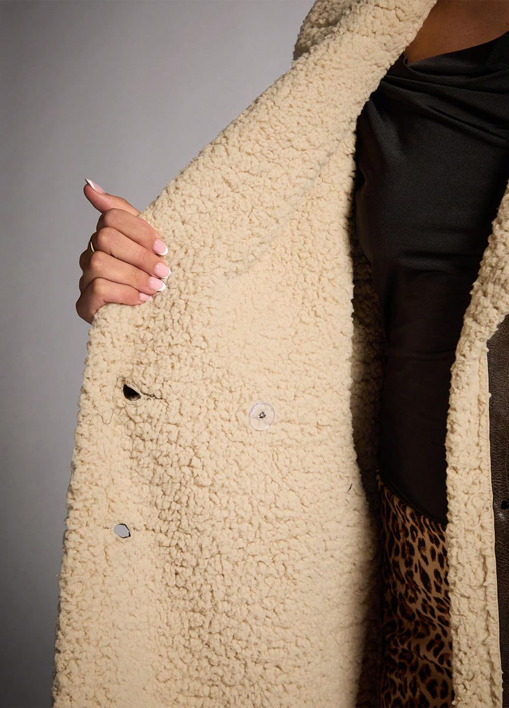 Темно-коричневе зимнє Пальто двобортне SHEIN