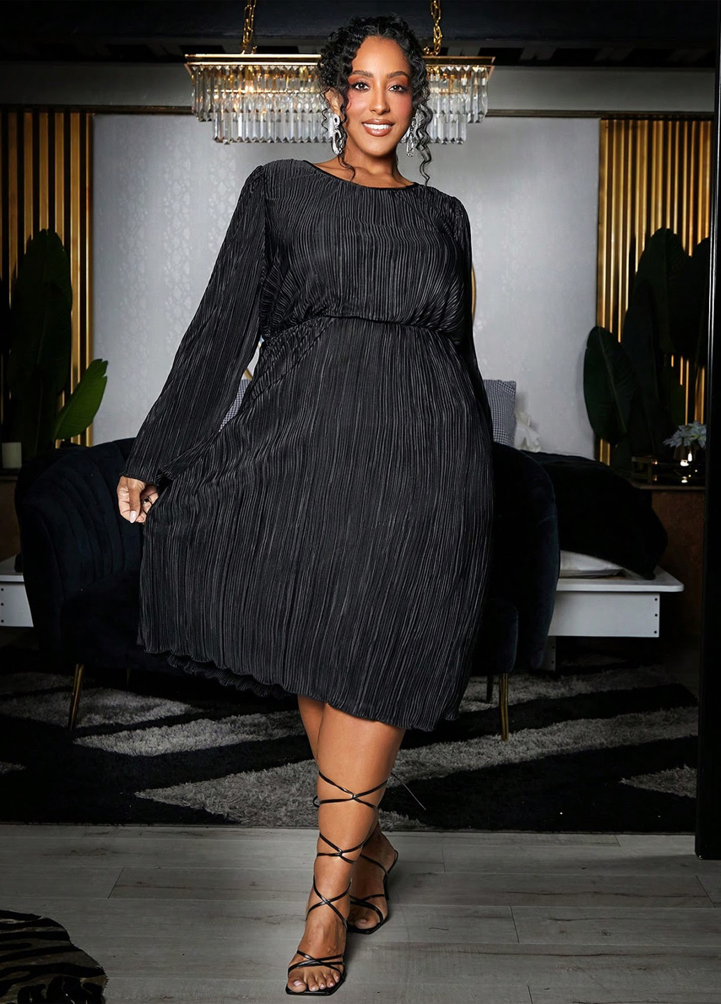 Чорна святковий, вечірня, кежуал сукня кльош SHEIN однотонна