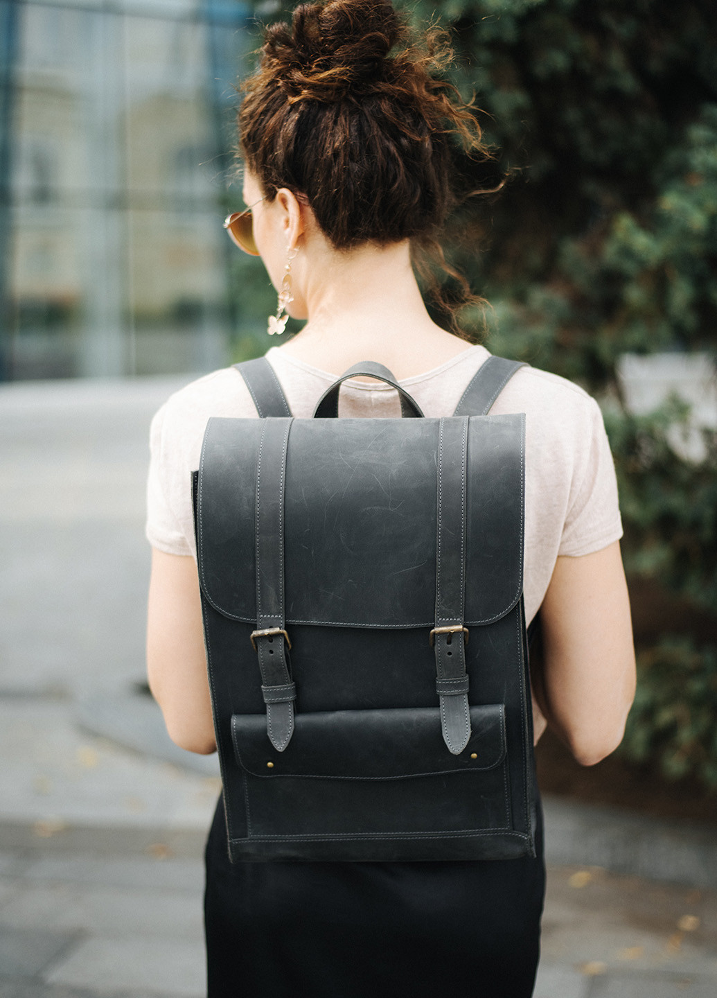 Вместительный женский рюкзак ручной работы из натуральной винтажной кожи синего цвета Boorbon (253702459)