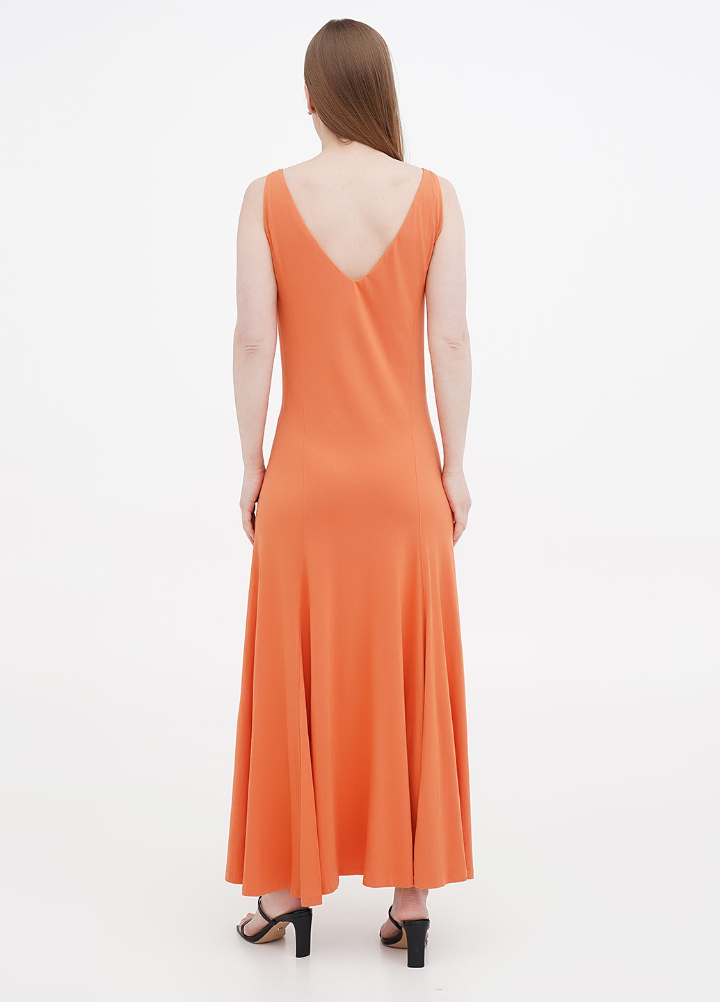 Терракотовое кэжуал платье клеш, с открытой спиной Ralph Lauren однотонное