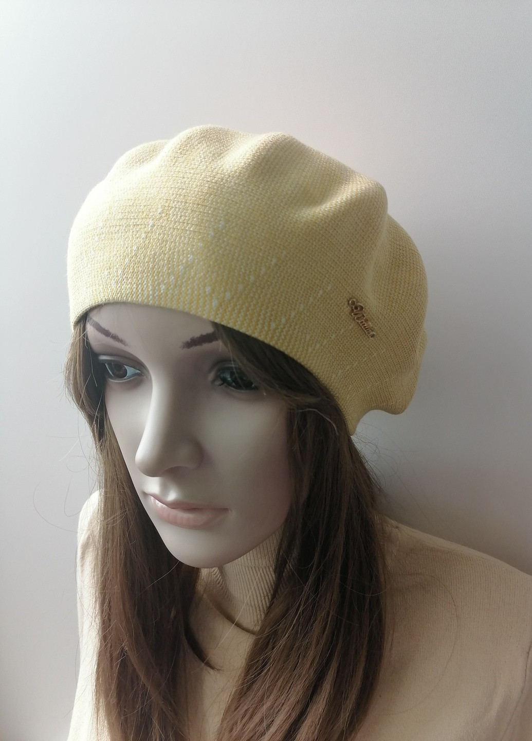 Берет двойной стрейчевый женский -140 56см-58см Желтый меланж W-Luxury 9289SY15 (254046259)