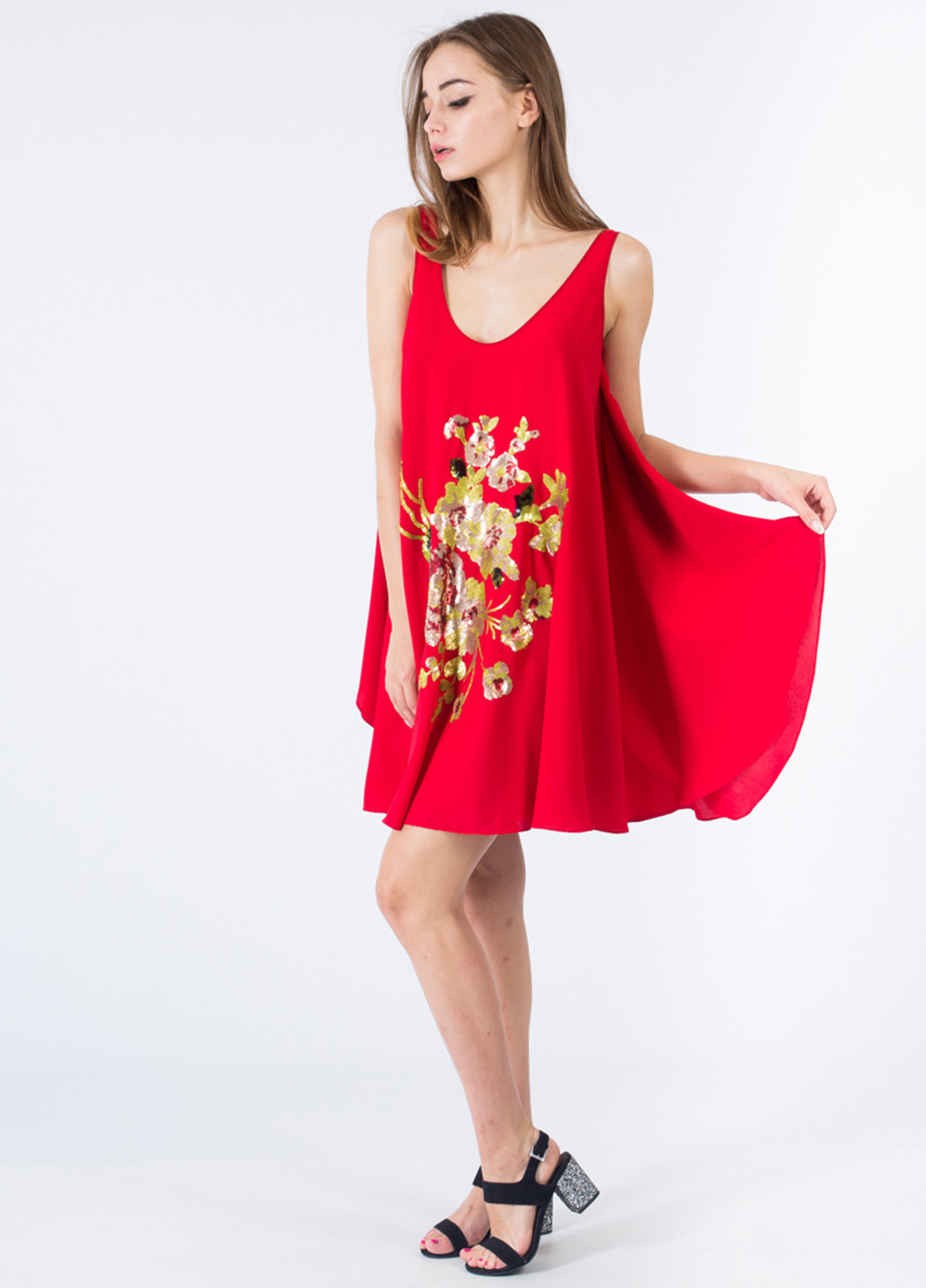 Красное кэжуал платье а-силуэт Monsoon с цветочным принтом